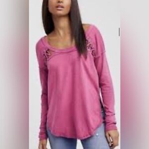 Free People We The Free First Love Lace-Up Top Cut Out Shoulders Berry Size S